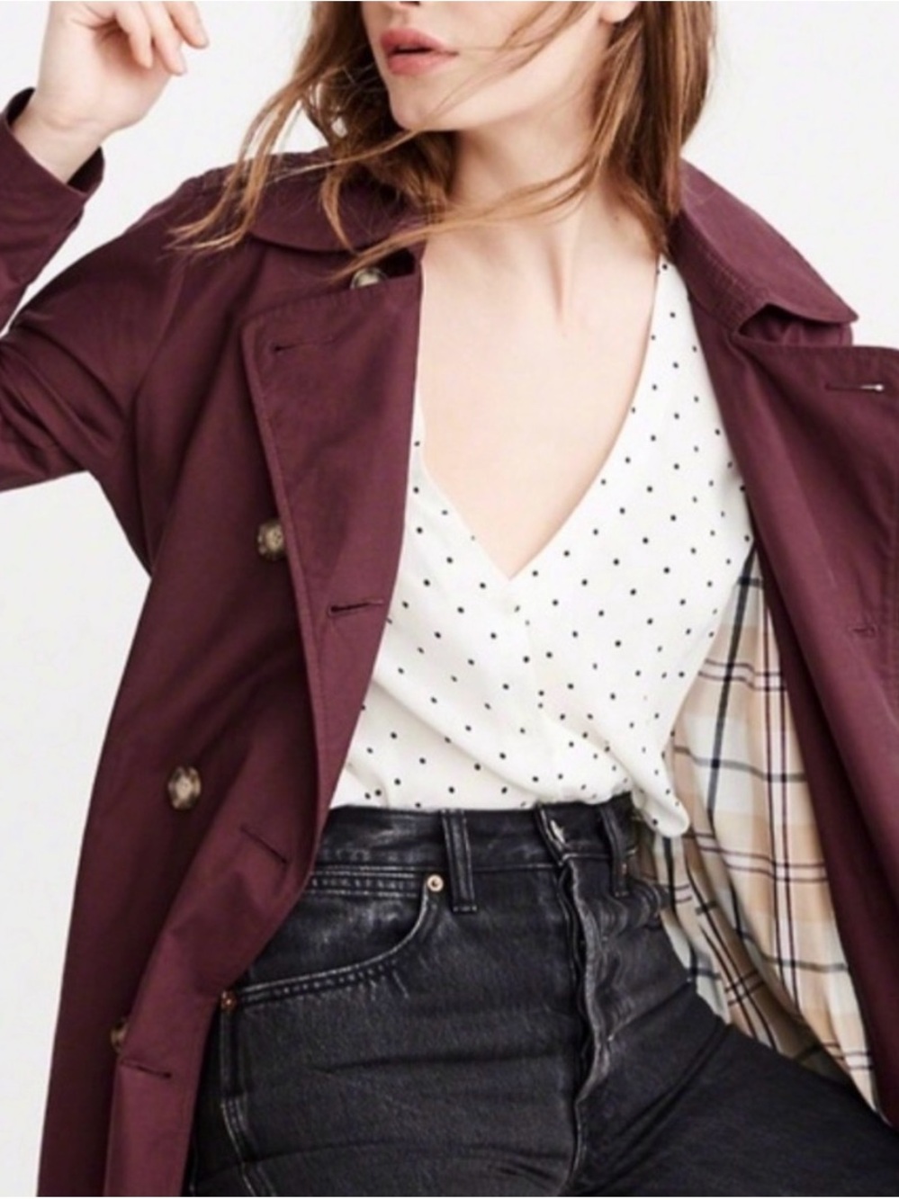Abercrombie & Fitch Burgundy Double-Breasted Trench Coat Size Small - Picture 6 of 12